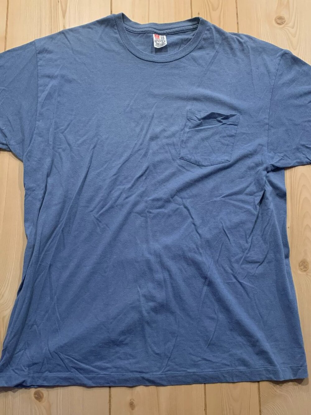 Vintage 80s Hanes Single Stitch Retro Blank Plain Light Blue Pocket T-Shirt XL